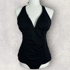 La Vie En Rose Aqua Black Tankini Swimsuit Womens Size Large Two Piece Set Halte